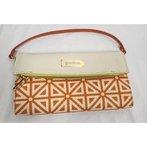 Spartina 449 Orange & Nude Linen Geometric Oversized Clutch Handbag